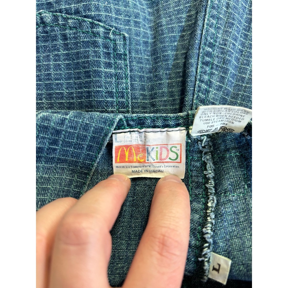 Vintage McKids Sears Denim Overalls 24 Months Blue Green Grid Snap Leg 90s - Picture 5 of 8